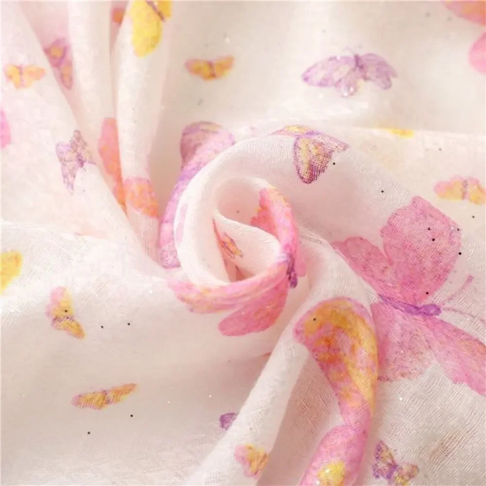 NEW Boho Butterfly Design Tasseled Rectangle Soft Chic Scarf Large Cream Pink